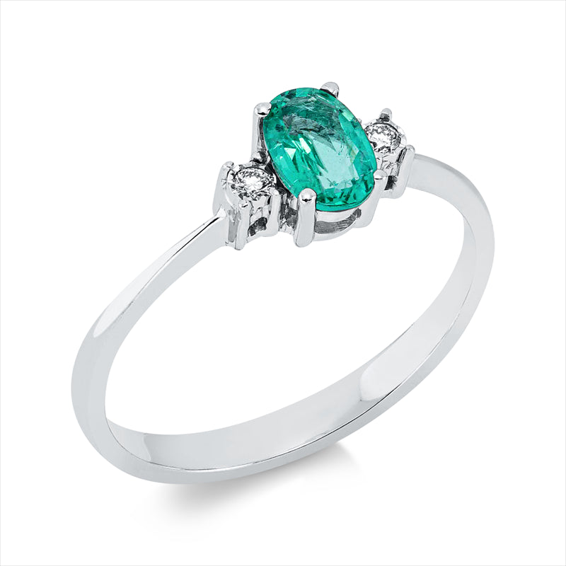 Ring 18 kt WG, 2 Brill. 0,03 ct, TW-si, 1 Smaragd 0,62 ct grün