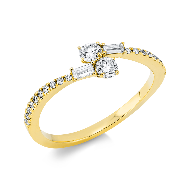 Ring 18 kt GG, 2 Bag. 0,08 ct, TW-si, 22 Brill. 0,32 ct, TW-si