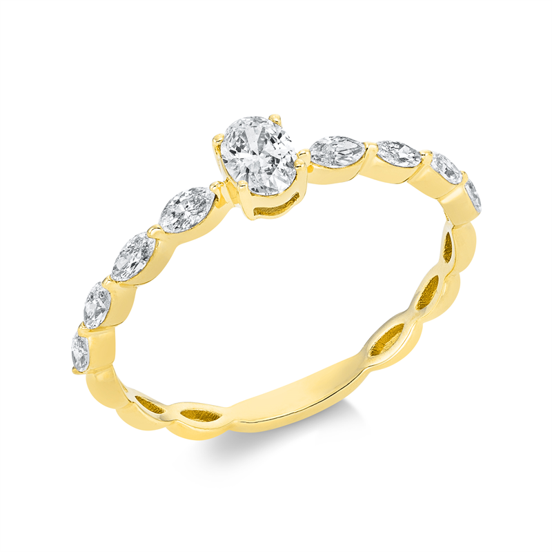 Ring 18 kt GG, 1 Oval 0,21 ct, TW-si, 8 Nav. 0,29 ct, TW-si