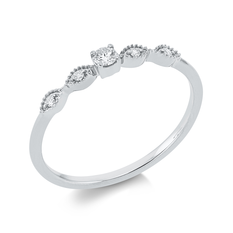 Ring 18 kt WG, 1 Brill. 0,07 ct, TW-si, 4 Brill. 0,04 ct, TW-si