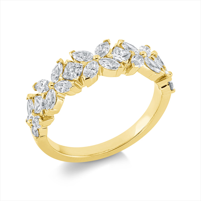 Ring 18 kt GG, 4 Princ. 0,39 ct, TW-si, 16 Nav. 0,76 ct, TW-si, 4 Brill. 0,11 ct, TW-si
