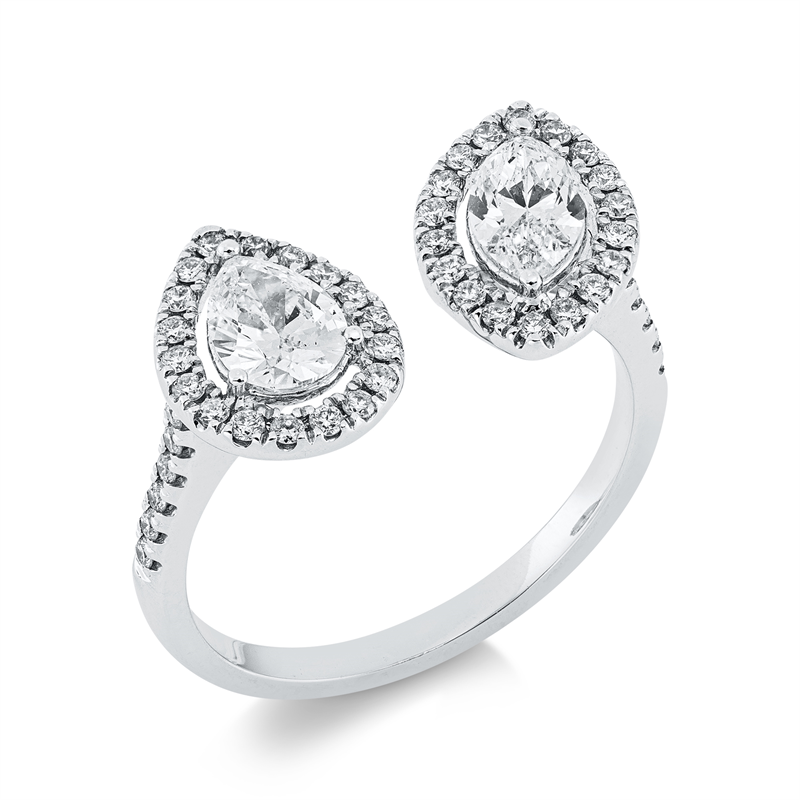 Ring 18 kt WG, 1 Tropfen 0,42 ct, TW-si, 1 Nav. 0,40 ct, TW-si, 48 Brill. 0,31 ct, TW-si