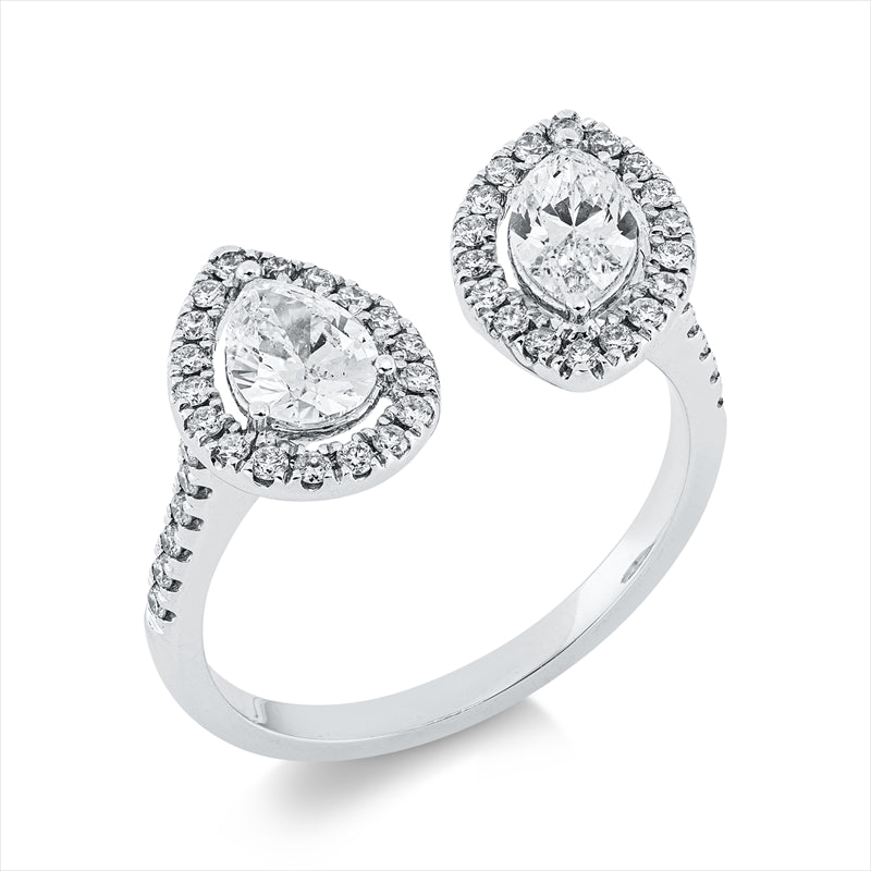 Ring 18 kt WG, 1 Tropfen 0,42 ct, TW-si, 1 Nav. 0,40 ct, TW-si, 48 Brill. 0,31 ct, TW-si