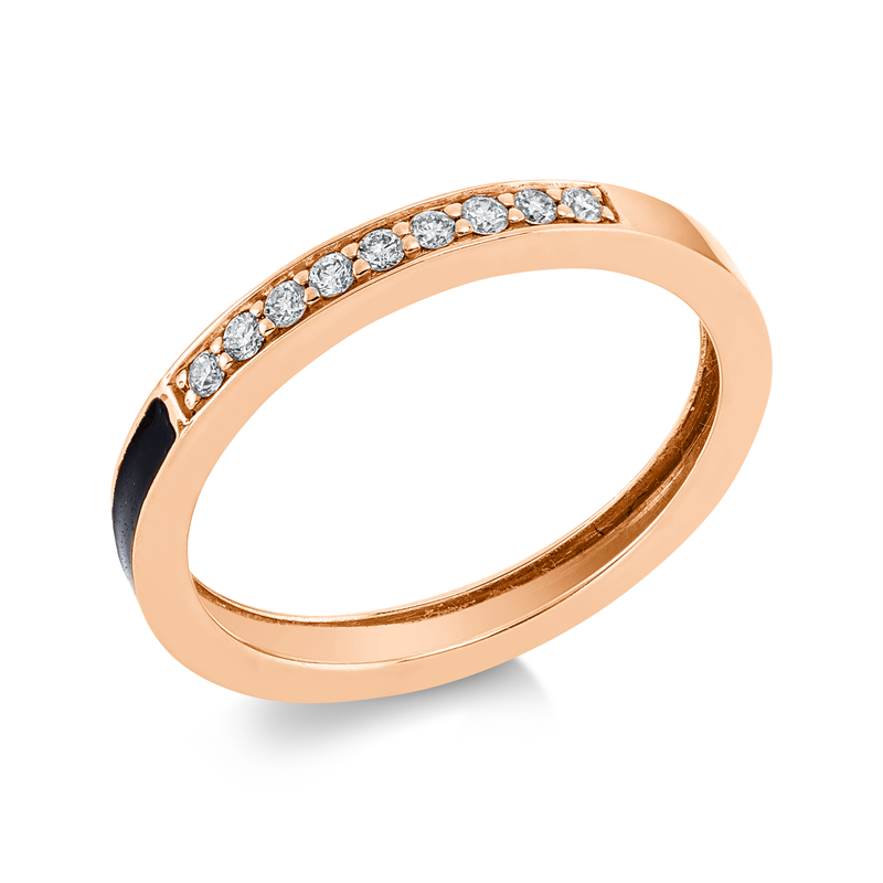 Ring 18 kt RG, 9 Brill. 0,11 ct, TW-si, 1 Emaille schwarz