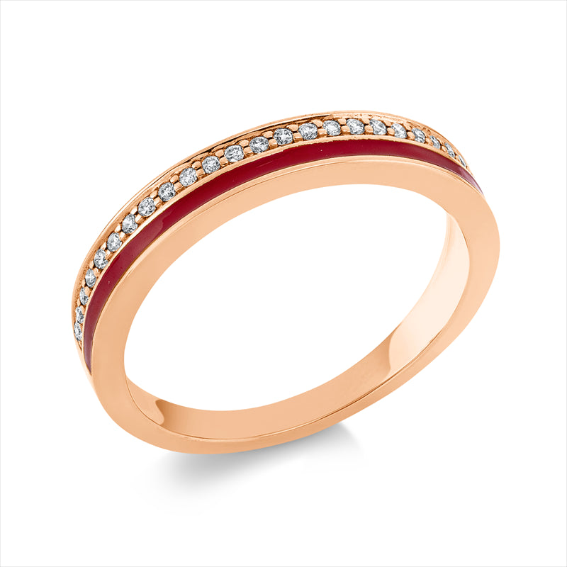 Ring 18 kt RG, 26 Brill. 0,13 ct, TW-si, Emaille rot