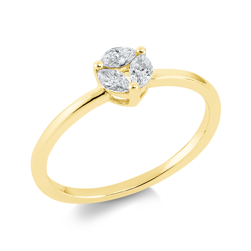 Ring 18 kt GG, 3 Nav. 0,22 ct, TW-vsi