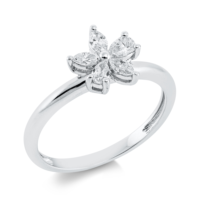 Ring 18 kt WG, 3 Nav. 0,18 ct, TW-vsi, 2 Tropfen 0,16 ct, TW-vsi