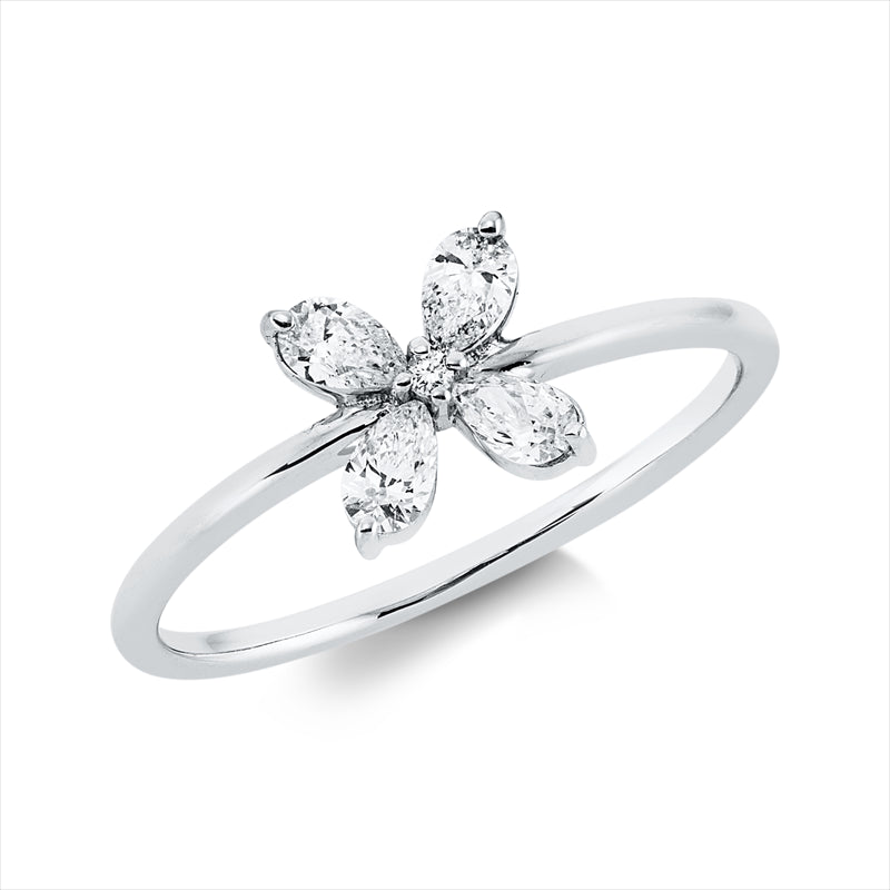 Ring 18 kt WG, 4 Tropfen 0,30 ct, TW-vsi, 1 Brill. 0,01 ct, TW-si