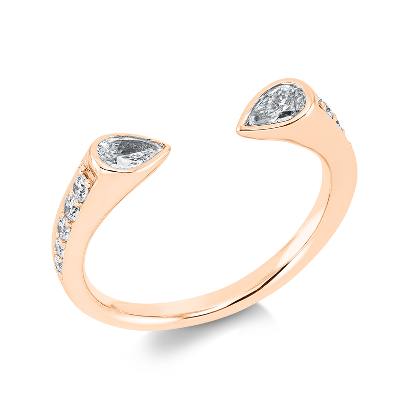 Ring 18 kt RG, 2 Tropfen 0,29 ct, TW-vsi, 10 Brill. 0,18 ct, TW-vsi