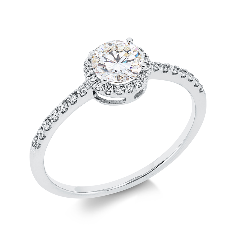 Ring 18 kt WG, 1 Brill. 0,56 ct, TW-vsi, 32 Brill. 0,14 ct, TW-vsi