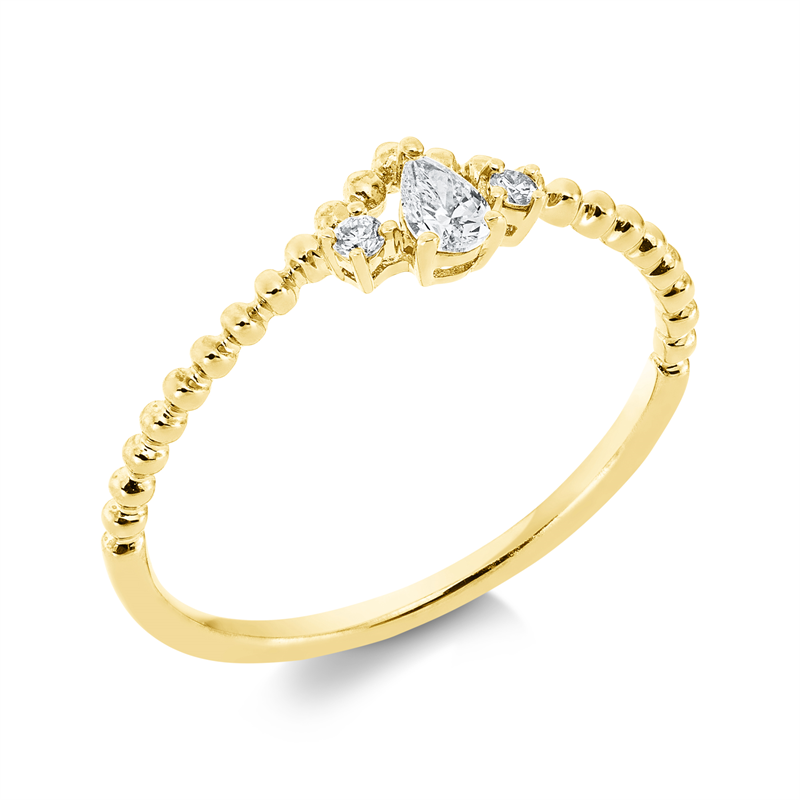 Ring 18 kt GG, 1 Tropfen 0,10 ct, TW-vsi, 2 Brill. 0,03 ct, TW-pi
