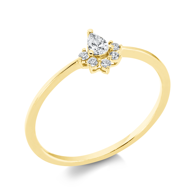 Ring 18 kt GG, 1 Tropfen 0,10 ct, TW-vsi, 5 Brill. 0,05 ct, TW-pi