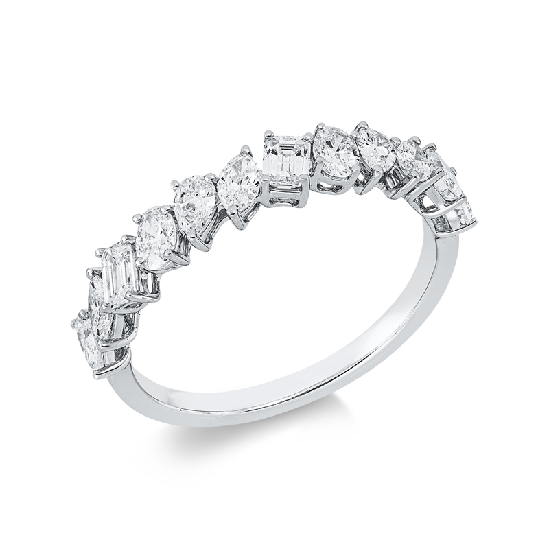 Ring 18 kt WG, 3 Oval 0,29 ct, 3 Nav. 0,21 ct, 3 Sm.schliff 0,33 ct, 3 Tropfen 0,23 ct, TW-si