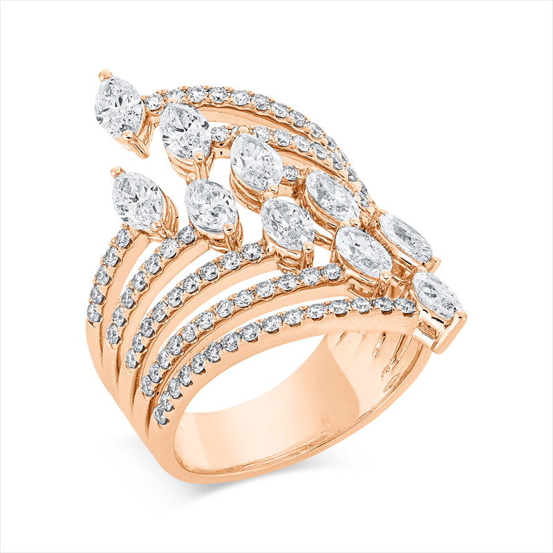 Ring 18 kt RG, 10 Nav. 1,66 ct, TW-si, 96 Brill. 0,80 ct, TW-si