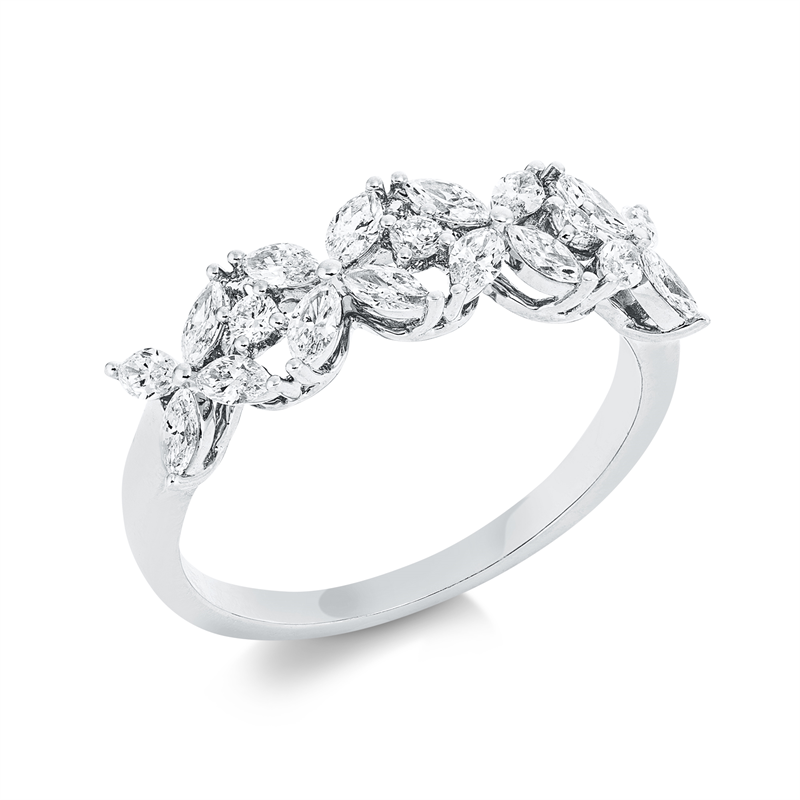 Ring 18 kt WG, 16 Nav. 0,64 ct, TW-si, 3 Brill. 0,07 ct, TW-si
