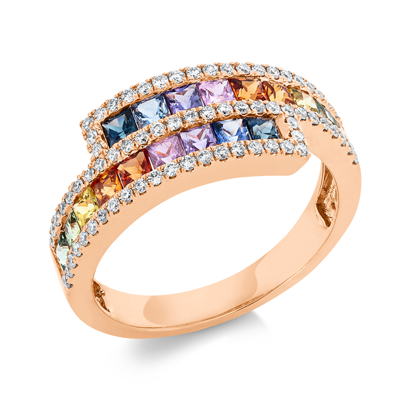 Ring 18 kt RG, 71 Brill. 0,29 ct, TW-si, 18 Saphire 1,58 ct multicolor