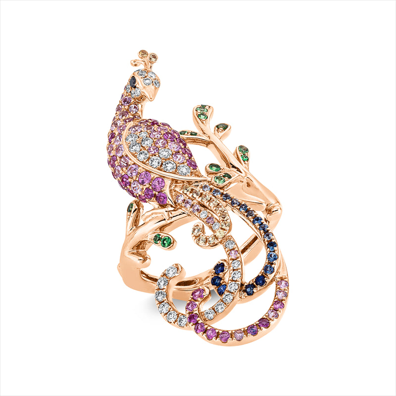 Ring 18ktRG,33 Brill.0,34ct,TW-vsi,1 Brill0,01ct,schwarz,105 Saph1,53ct multicolor,14 Tsav 0,15ct grün