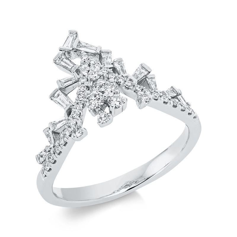 Ring 18 kt WG, 1 Brill. 0,05 ct, TW-si, 14 Trap. 0,20 ct, TW-si, 36 Brill. 0,26 ct, TW-si