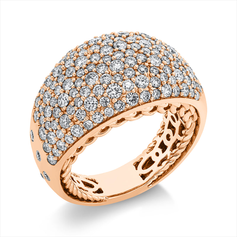Ring 18 kt RG, mattiert, 38 Brill. 1,12 ct, TW-si, 4 Brill. 0,16 ct, TW-si, 111 Brill. 1,60 ct, TW-si