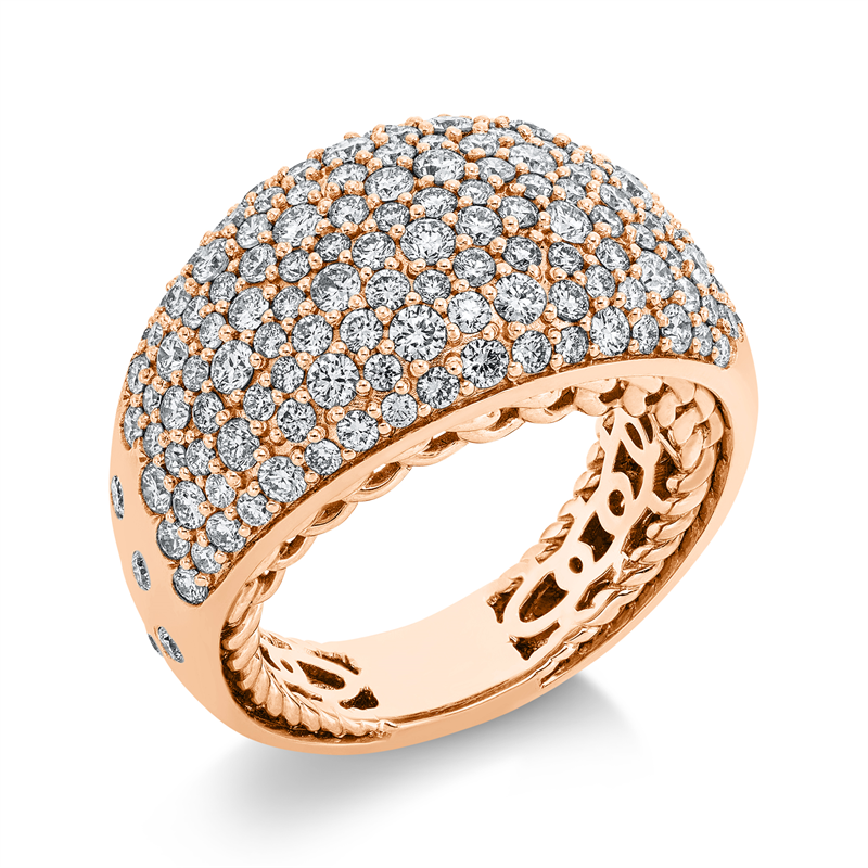 Ring 18 kt RG, mattiert, 38 Brill. 1,12 ct, TW-si, 4 Brill. 0,16 ct, TW-si, 111 Brill. 1,60 ct, TW-si