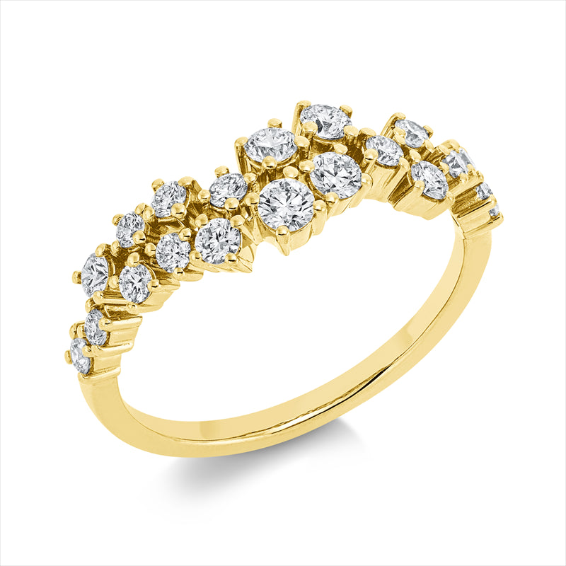Ring 18 kt GG, 3 Brill. 0,20 ct, F-vsi, 1 Brill. 0,09 ct, F-vsi, 15 Brill. 0,49 ct, F-vsi