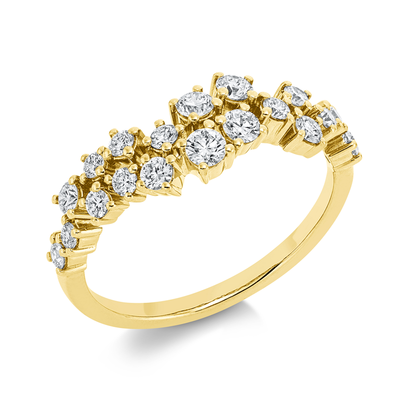 Ring 18 kt GG, 3 Brill. 0,20 ct, F-vsi, 1 Brill. 0,09 ct, F-vsi, 15 Brill. 0,49 ct, F-vsi