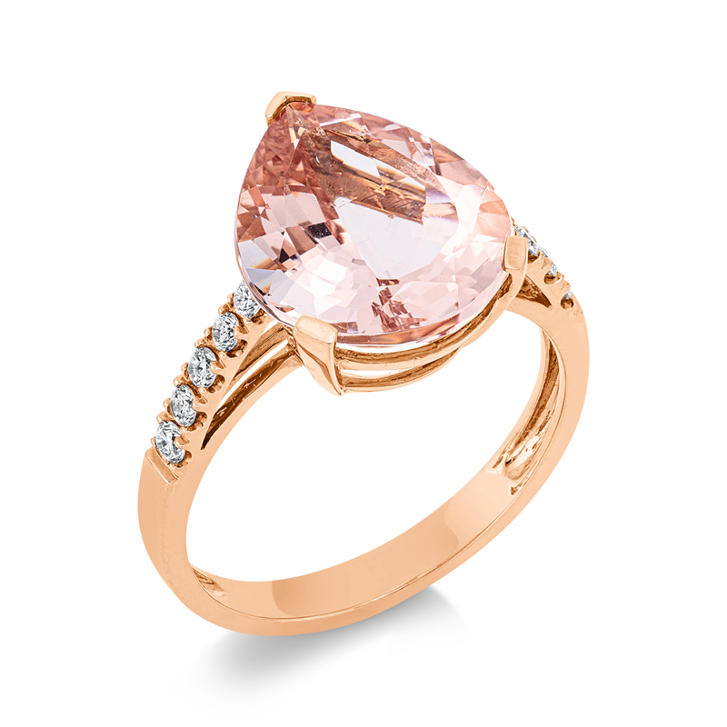 Ring 18 kt RG, 10 Brill. 0,21 ct, TW-si, 1 Morganit 4,90 ct rosé