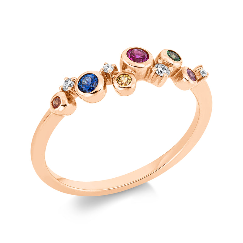 Ring 18 kt RG, 4 Brill. 0,05 ct, F-vsi, 6 Saphire 0,21 ct multicolor