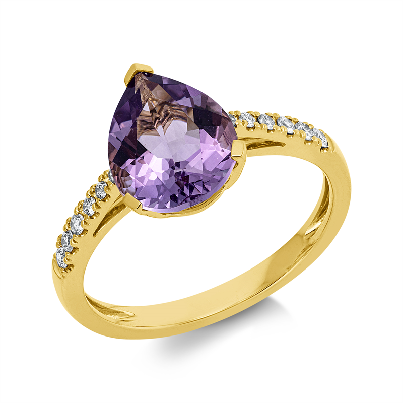 Ring 18 kt GG, 12 Brill. 0,14 ct, TW-si, 1 Amethyst 2,30 ct pink