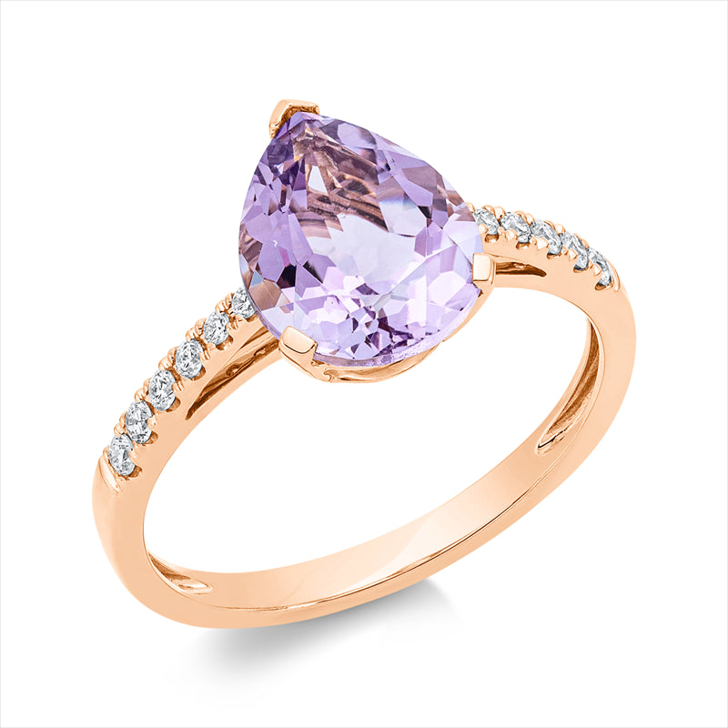 Ring 18 kt RG, 12 Brill. 0,14 ct, TW-si, 1 Amethyst 2,30 ct lila