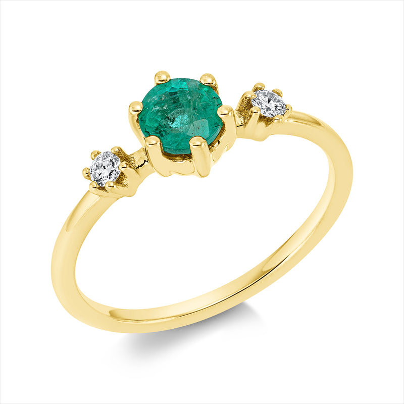 Ring 18 kt GG, 2 Brill. 0,08 ct, TW-si, 1 Smaragd 0,50 ct grün