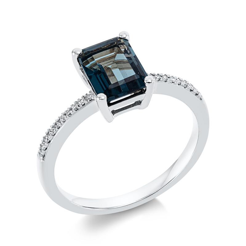 Ring 18 kt WG, 20 Brill. 0,07 ct, TW-si, 1 Topas 1,86 ct Lond. blue