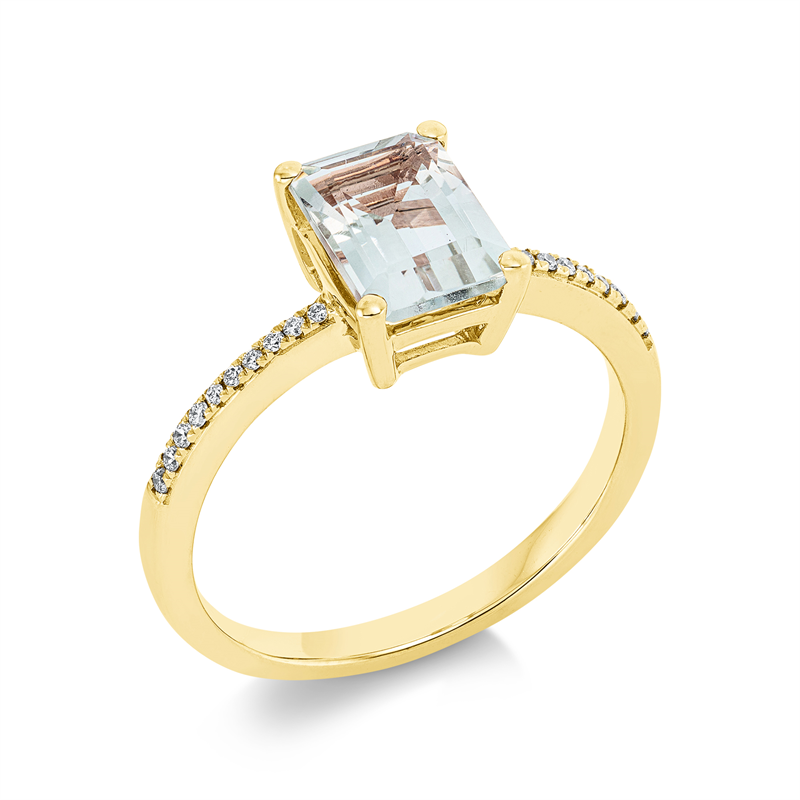 Ring 18 kt GG, 20 Brill. 0,07 ct, TW-si, 1 Amethyst 1,41 ct grün