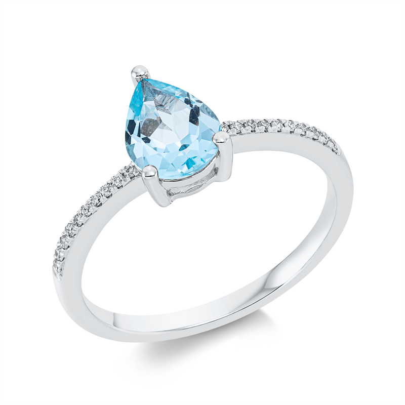 Ring 18 kt WG, 20 Brill. 0,08 ct, TW-si, 1 Topas 1,31 ct sky blue