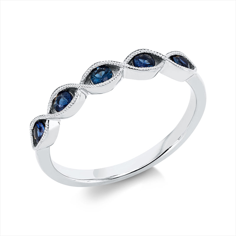 Ring 18 kt WG, 5 Saphire 0,38 ct blau