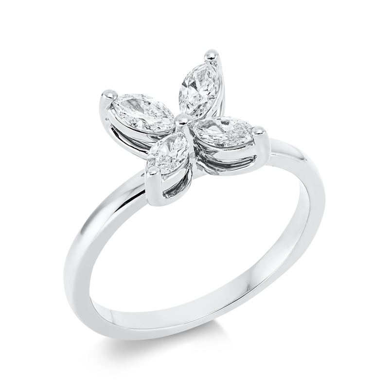 Ring 18 kt WG, 4 Nav. 0,58 ct, TW-si