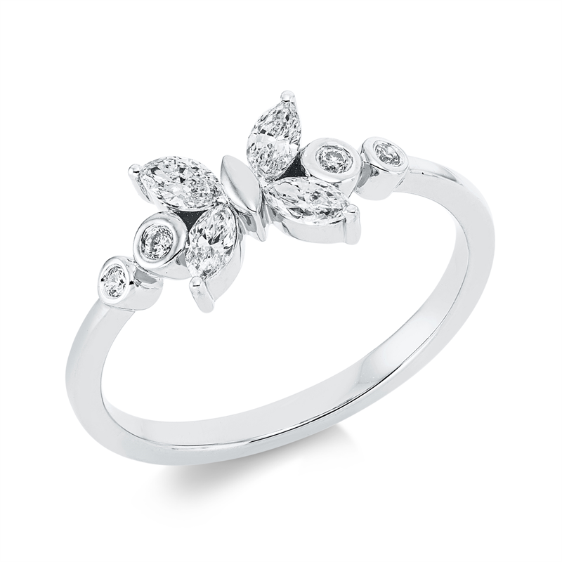Ring 18 kt WG, 4 Nav. 0,32 ct, TW-si, 4 Brill. 0,05 ct, TW-si