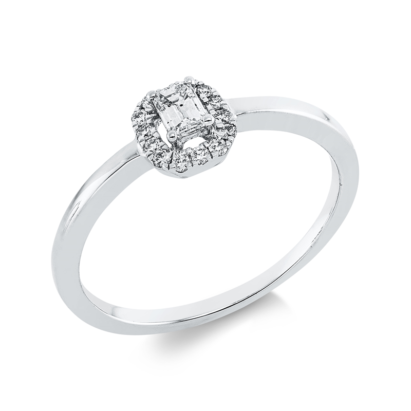 Ring 18 kt WG, 1 Sm.schliff 0,16 ct, W-si, 14 Brill. 0,09 ct, W-si