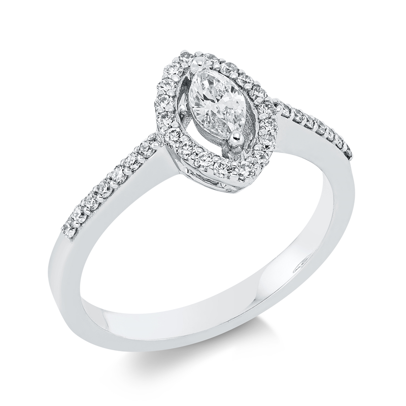 Ring 18 kt WG, 1 Nav. 0,20 ct, TW-si, 32 Brill. 0,22 ct, TW-si