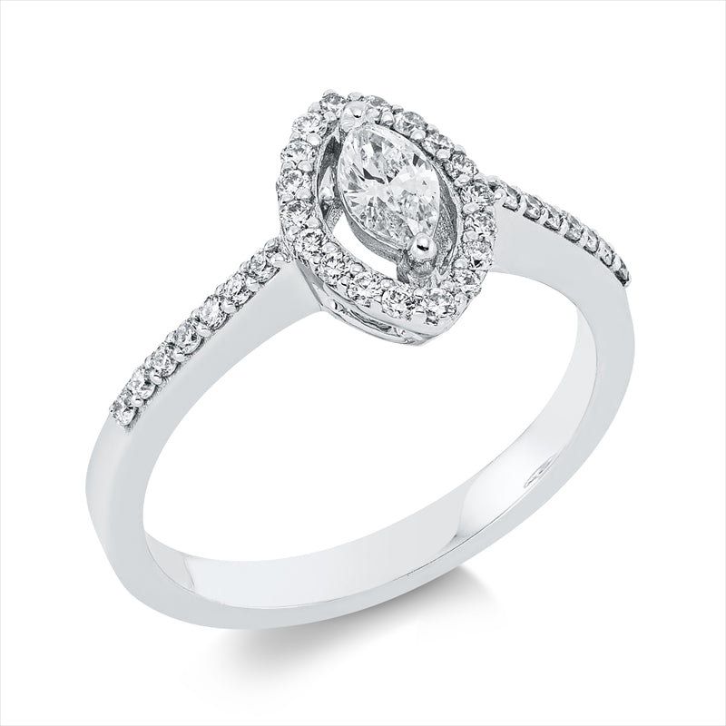 Ring 18 kt WG, 1 Nav. 0,20 ct, TW-si, 32 Brill. 0,22 ct, TW-si