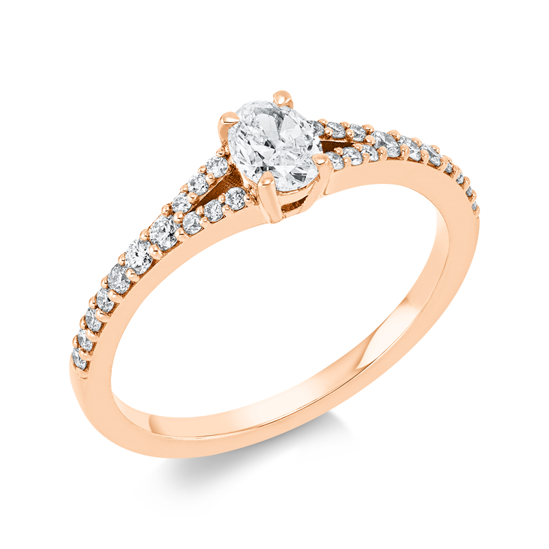 Ring 18 kt RG, 1 Oval 0,31 ct, TW-si, 26 Brill. 0,20 ct, TW-si