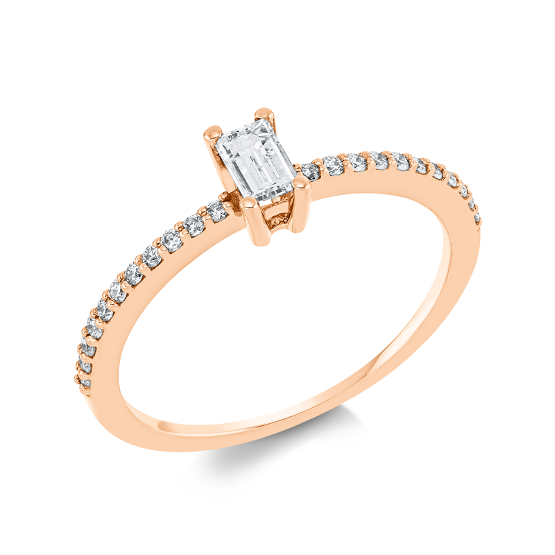 Ring 18 kt RG, 1 Bag. 0,20 ct, TW-si, 22 Brill. 0,12 ct, TW-si