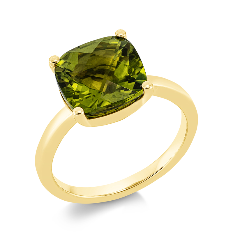Ring 18 kt GG, 1 Peridot 4,32 ct grün