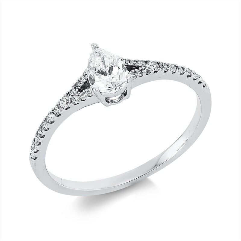 Ring 18 kt WG, GIA 6522546845, 2 Brill. 0,02 ct, TW-si, 1 Tropfen 0,32 ct, F-vs1, 26 Brill. 0,10 ct, TW-si