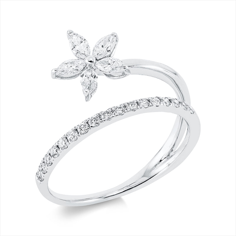 Ring 18 kt WG, 5 Nav. 0,23 ct, TW-vsi, 17 Brill. 0,16 ct, TW-si