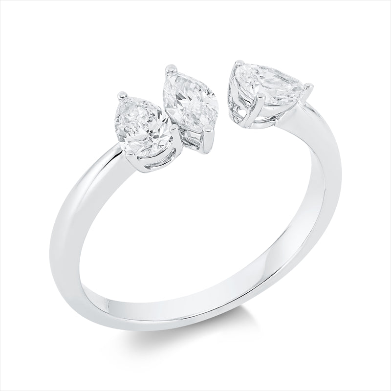 Ring 18 kt WG, 1 Nav. 0,23 ct, TW-si, 2 Tropfen 0,50 ct, TW-si