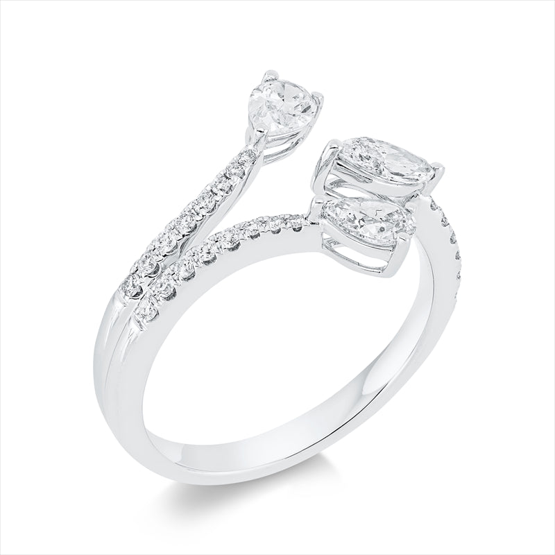 Ring 18 kt WG, 2 Tropfen 0,47 ct, TW-si, 1 Nav. 0,27 ct, TW-si, 22 Brill. 0,16 ct, TW-si