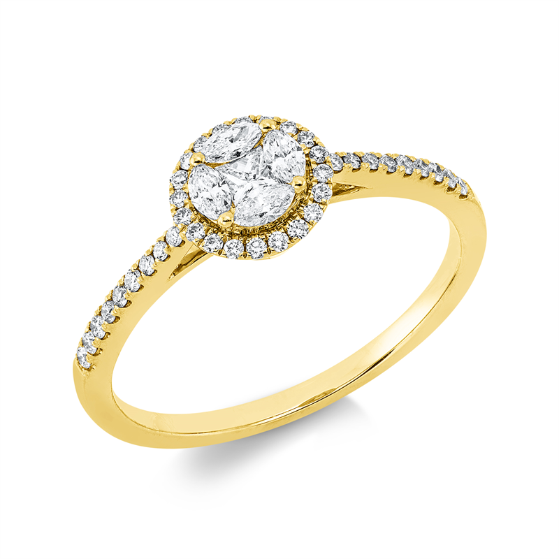 Ring 18 kt GG, 1 Princ. 0,06 ct, TW-si, 4 Nav. 0,16 ct, TW-si, 38 Brill. 0,15 ct, TW-si