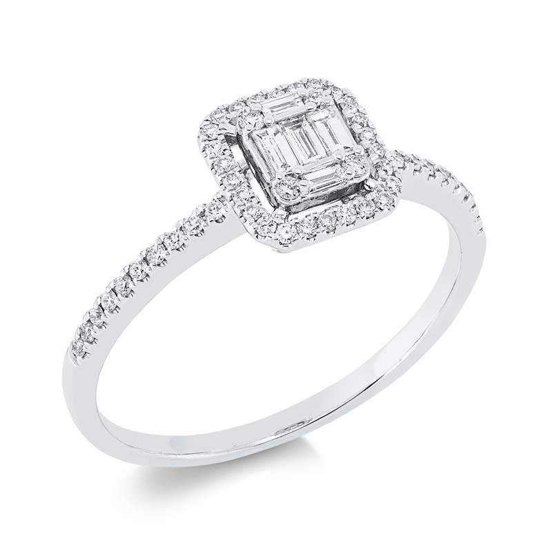 Ring 18 kt WG, 5 Bag. 0,10 ct, TW-si, 50 Brill. 0,16 ct, TW-si