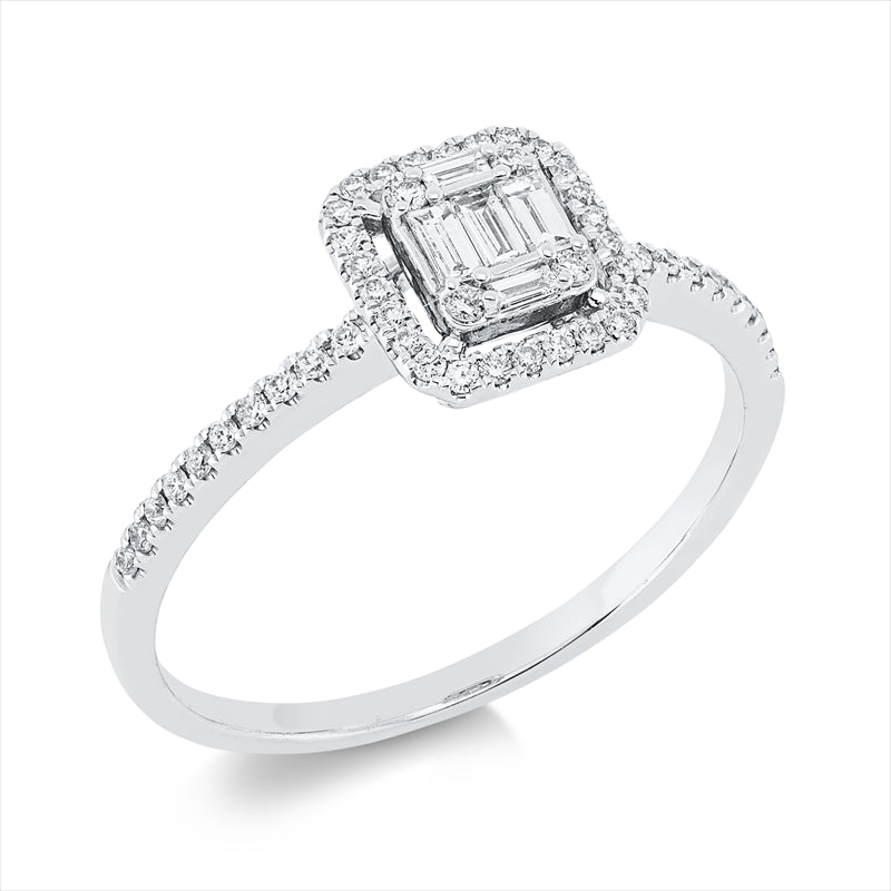 Ring 18 kt WG, 5 Bag. 0,12 ct, TW-si, 50 Brill. 0,17 ct, TW-si